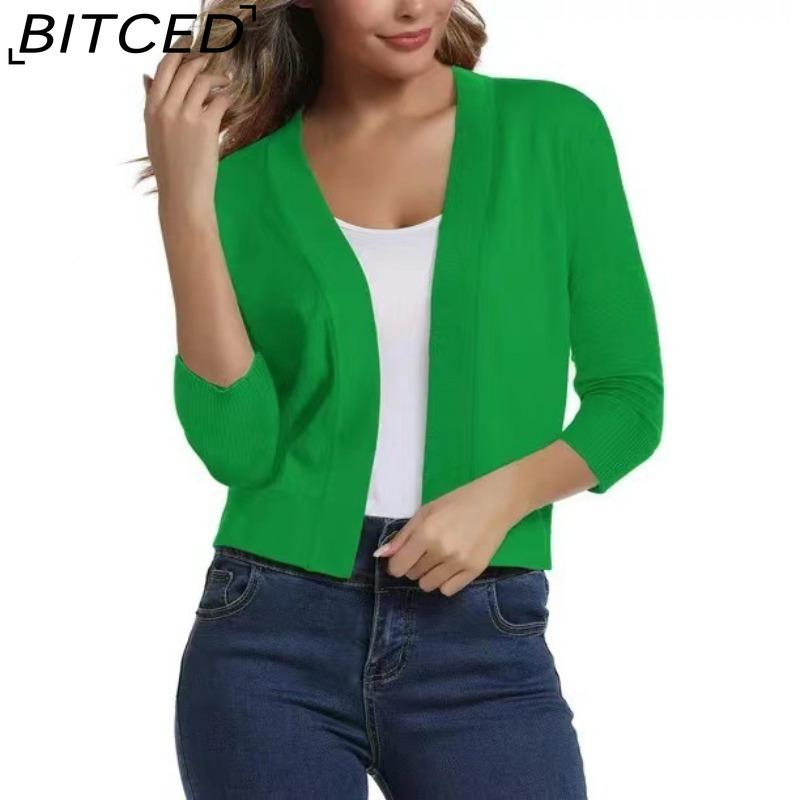 

BITCED Women s Knitwear Elegant Minimalist Versatile Short Cardigan Spring/Fall Knit Cardigan XXL зелёный