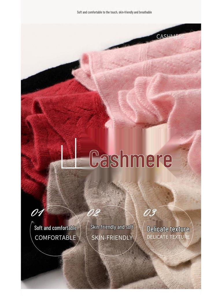 Damen Weicher Reiner Kaschmir Koreanischer Stil Ausgestanzter Rosa Schal für Herbst und Winter