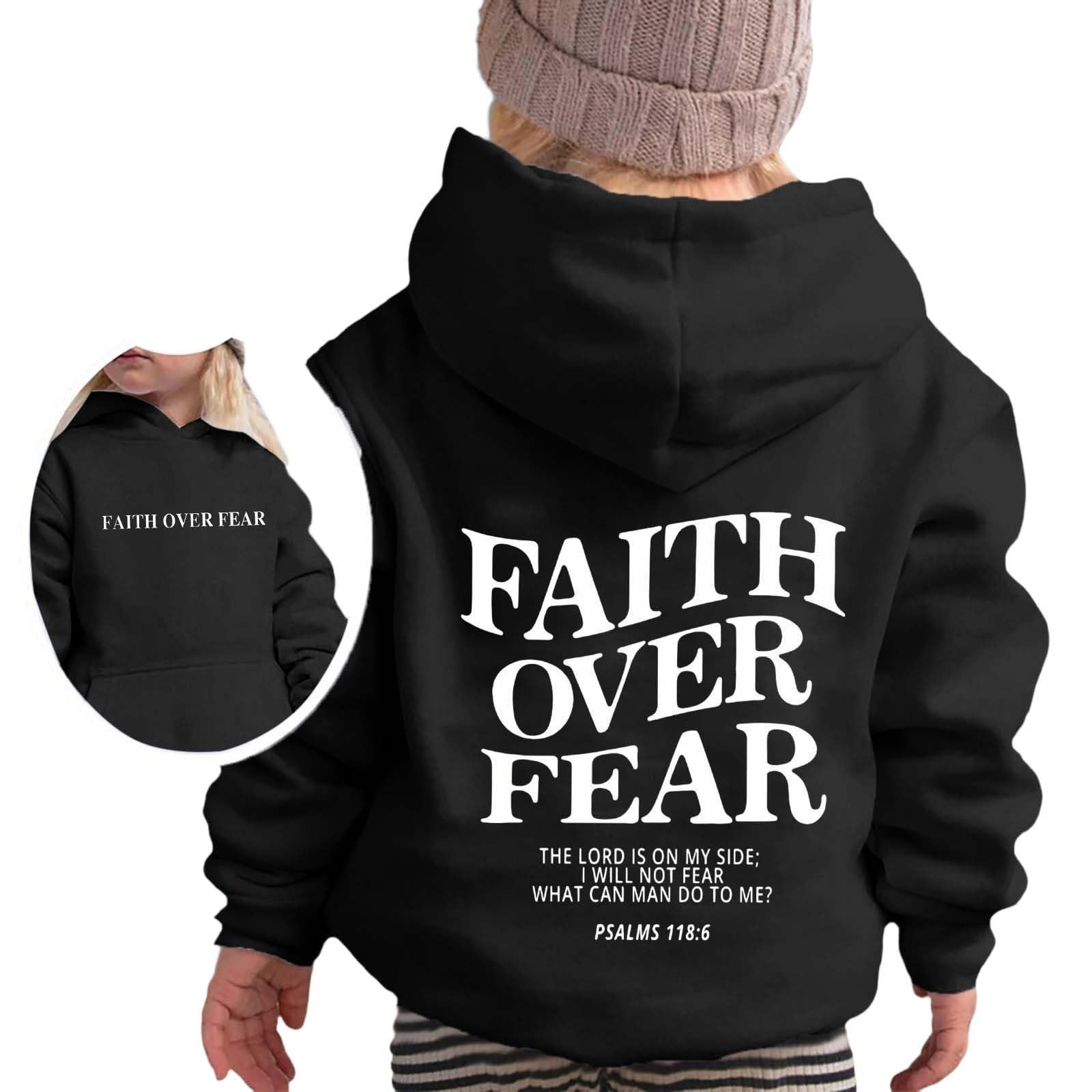 

Kids Hoodie Sweatshirt Faith Over Fear Pullover Lightweight Hooded Top with Front Pocket and Long Sleeves for Casual Wear 140 чорний