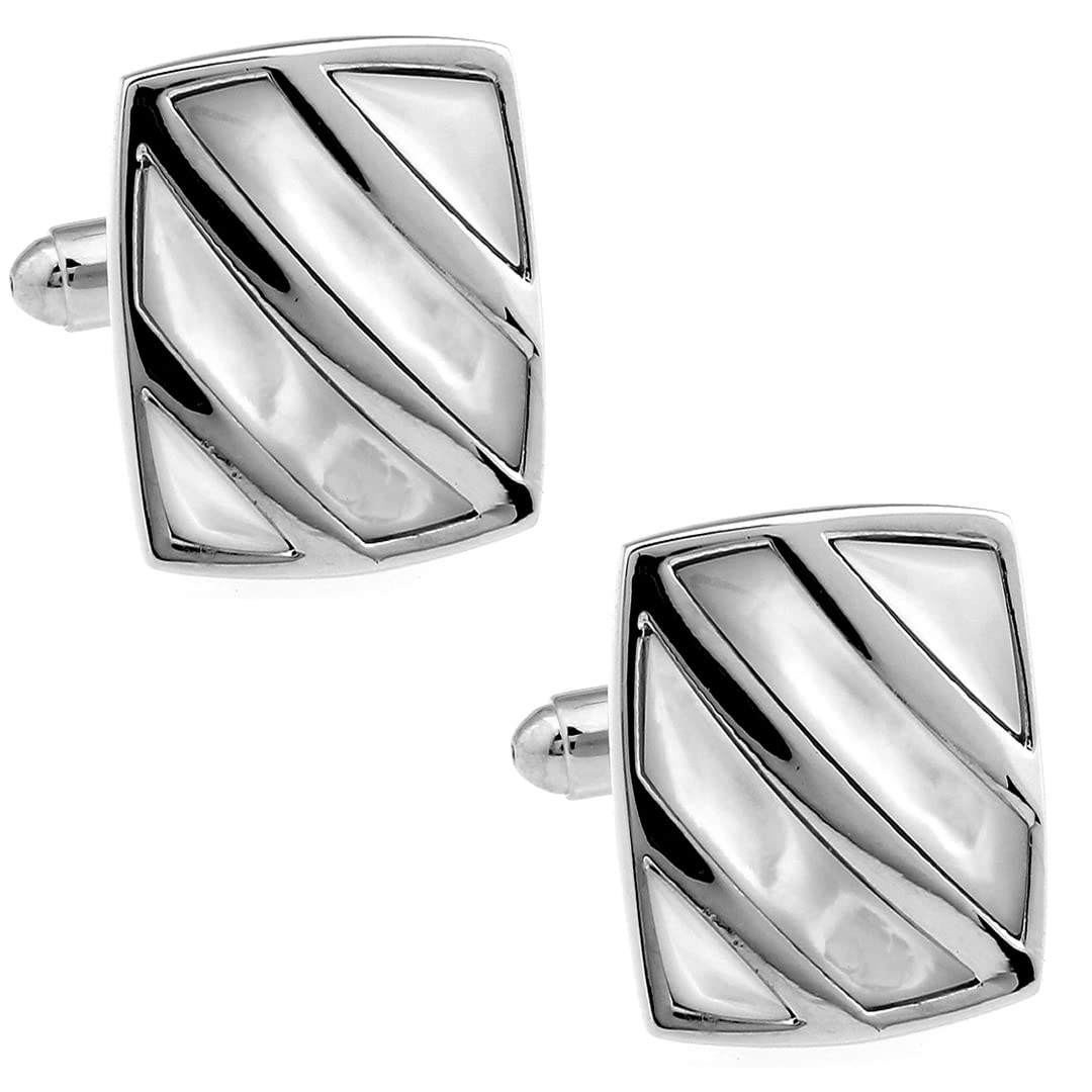 Cufflink specialty store CUFF Rectangle Stripe White Shell Cufflinks Cufflink n00560