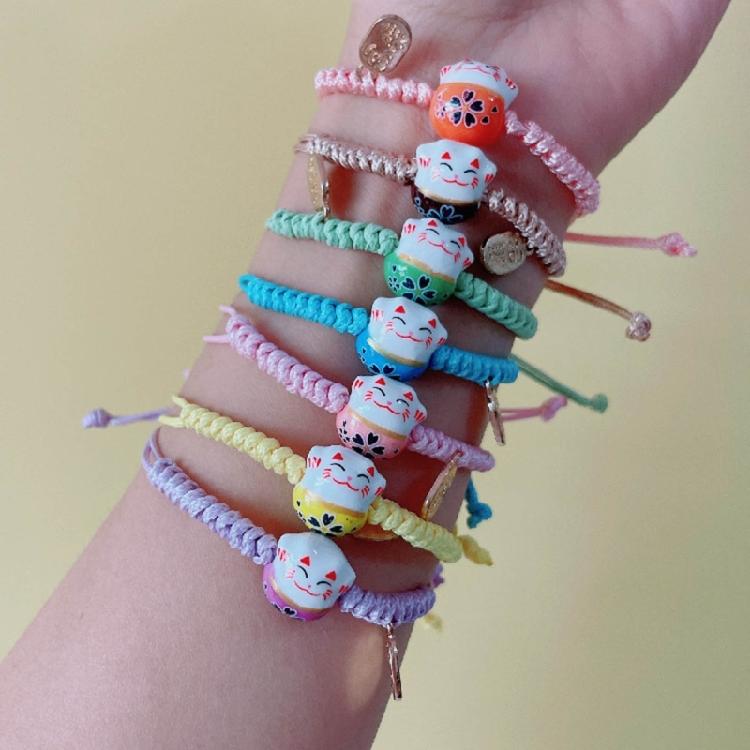 Cute Maneki Neko Couple Bangles Charm Versatile Lovely Ceramic Woven Bracelet