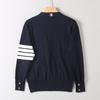 High-End Four-Stripe Knit Cardigan Sweater Unisex Color-Blocked Striped Sweater Spring and Autumn Trendy Brand Jacket