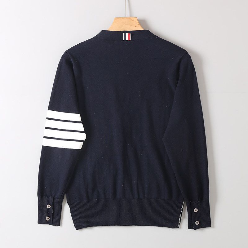 High-End Four-Stripe Knit Cardigan Sweater Unisex Color-Blocked Striped Sweater Spring and Autumn Trendy Brand Jacket