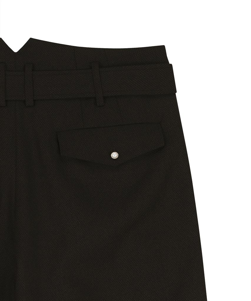 NOIRER Wool Jacquard Belted Two-Tuck Wide Slacks (Brown)
