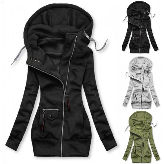 Women Fashion Long Sleeve Drawstring Hooded Slim Jacket Coat Zipper Outerwear