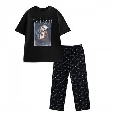 Womens/Ladies Logo Short-Sleeved Long Pajama Set