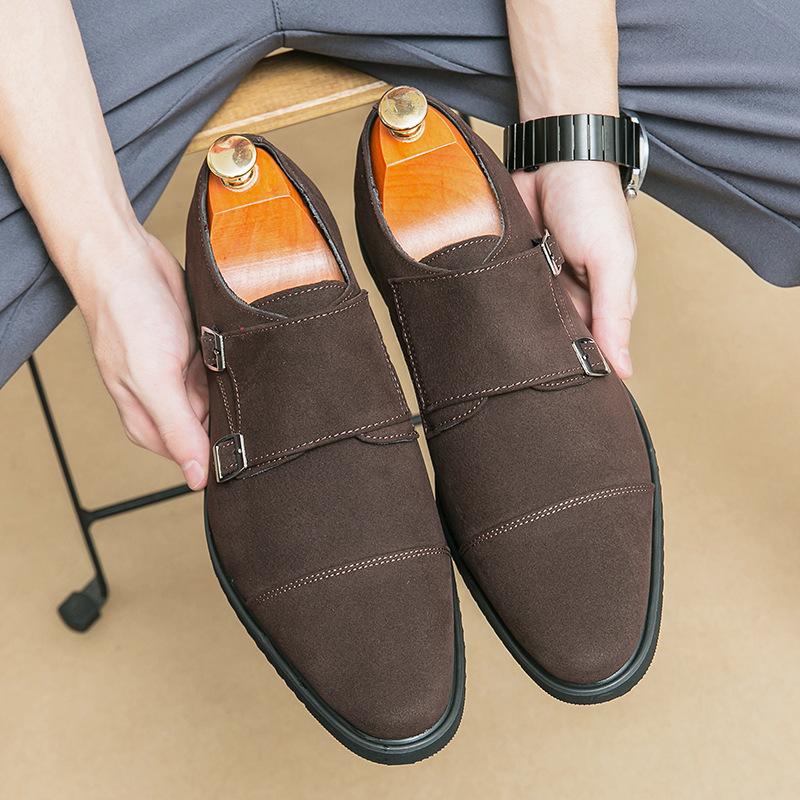 Men's Fashion Black Business Leather Shoes Scrub Double Buckle Dress Professional Leather Shoes Munk Shoes