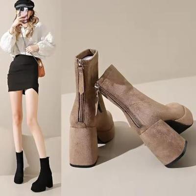 Women's Fashion High Heeled Boots Winter BritishSoft Sole Anti Slippery Versatile Keep Warm Shoes