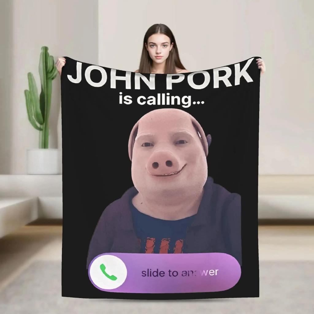 Super Soft Funny Meme Throw Blanket  John Pork Shoutout Design Comfortable Bedspread for Kids Bedroom or Sofa Decor
