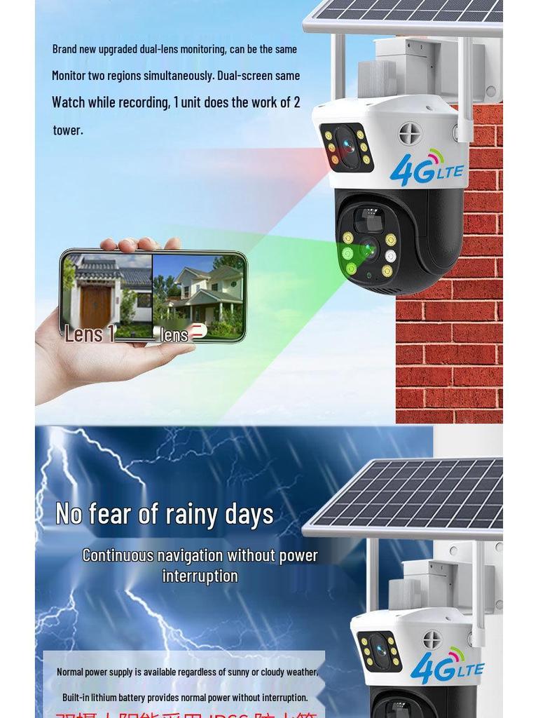 Wireless Solar Dual-Lens PTZ Camera with Low Power for Home Monitoring