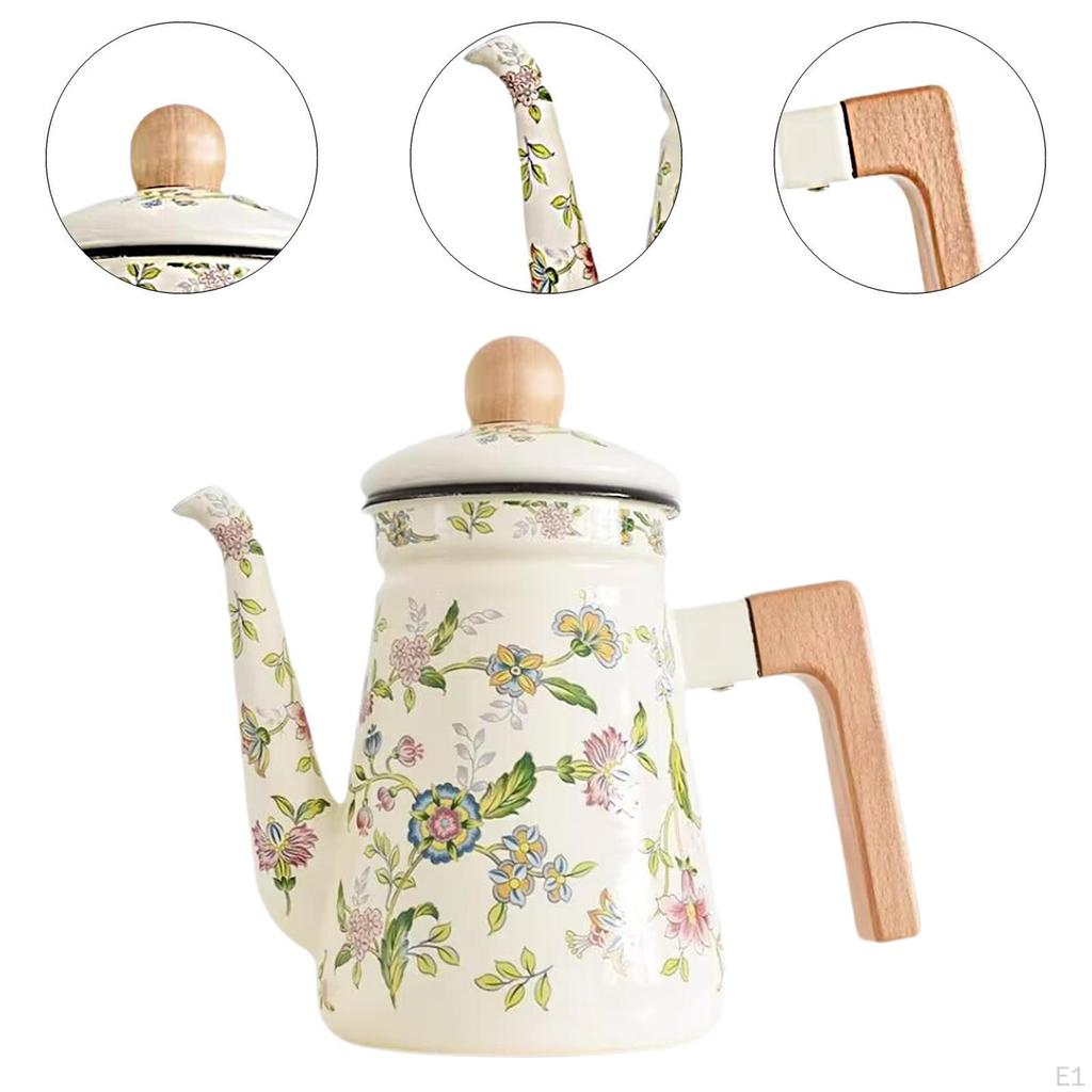 Enamel Tea Kettle Water Kitchen Coffee Vintage Design Thick Outdoor