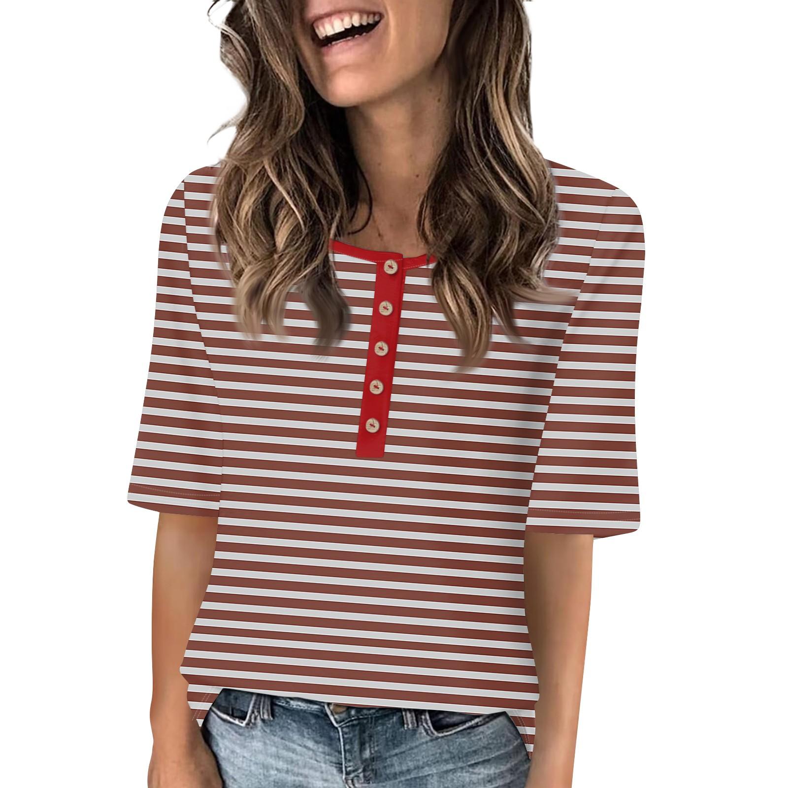 

Рубашки для женщин, модные футболки с круглым вырезом и пуговицами, повседневные летние футболки с принтом, футболка, блузка, топы с короткими рукавами для женщин XL винный