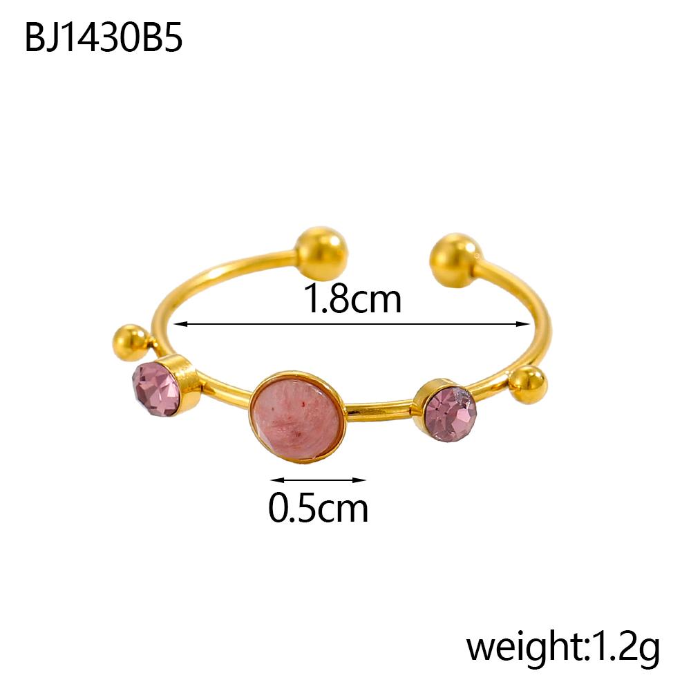 CARLIDANA French Style Light Luxury Gold Plated Stainless Steel Pendant Ring Colorful Natural Stone Open Finger Ring Women