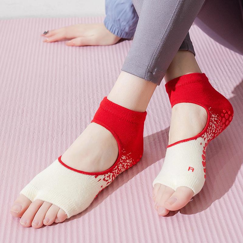 

Носки с раздельным носком, детские носки для пилатеса с открытым носком, дышащие, короткие, хлопковые, носки для фитнеса, йоги, противоскользящие, силиконовые, спортивные носки красный