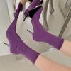 Stivali alla caviglia da donna in tessuto elasticizzato Autunno Primavera Punta appuntita sexy Tacco alto Moda Calzini da donna Scarpe con tacco a spillo