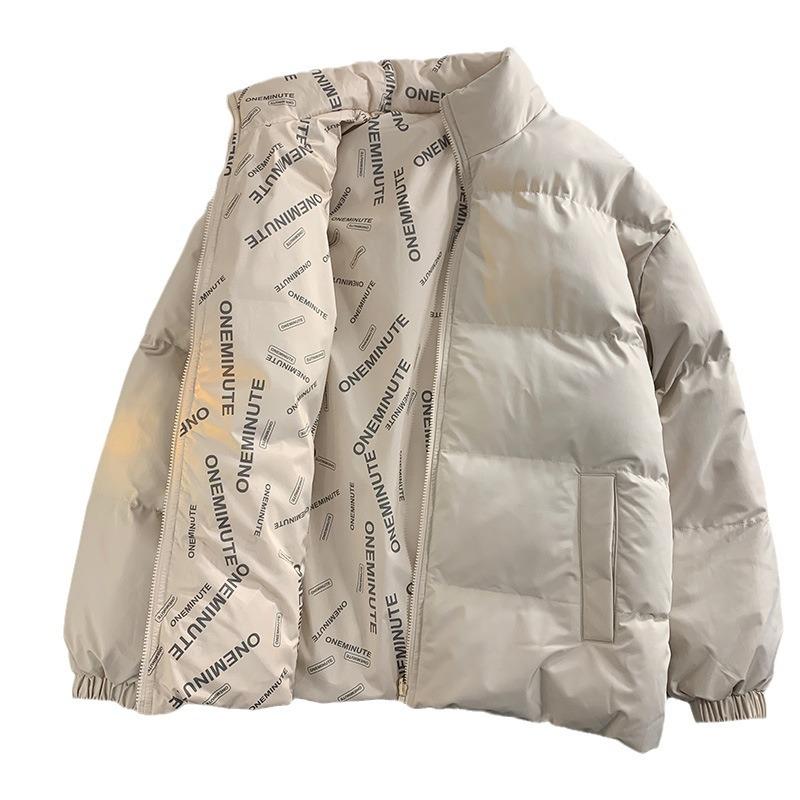 Double-sided Down Cotton-padded Clothes for Men, Winter Couples, Stand-up Collar Thickened Wave Warm Bread Clothes, Loose Coat for Men