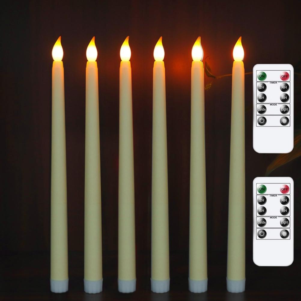 6Pcs LED Flameless Flickering Warm Light Taper Candles with 2 Remote Control for Xmas Thanksgiving Home Wedding