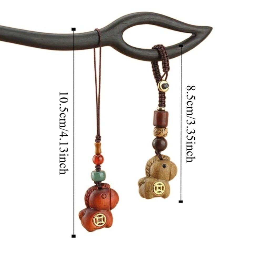 Retro Horse Mascot Keychain Cartoon Key Ring Chinese Style Wooden Horse Pendant Unisex