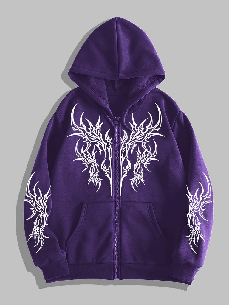 Herren Gothic Bedruckte Hoodies Lässig Langarm Herren Reißverschluss Hoodie Y2K Langarm Sweatshirts Pullover Oberteil