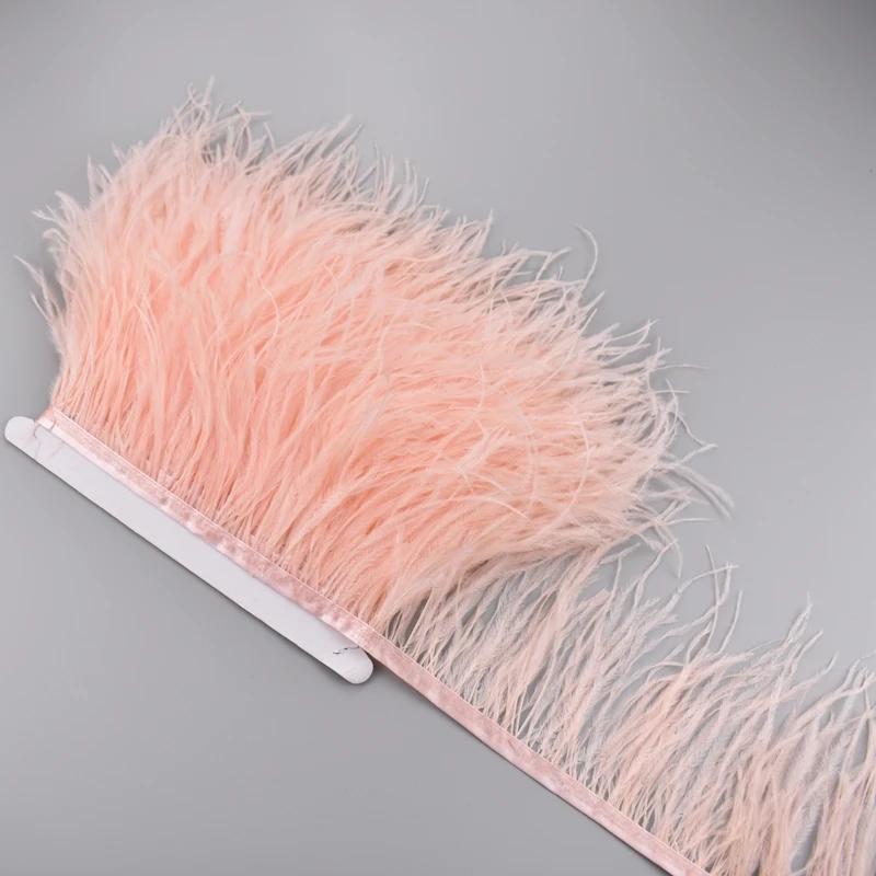 1Meter Ostrich Feathers On Ribbon Tape 10-15Cm Black White Tassel Fringe Trim Shawl Sewing Trimmings Needlework Clothes Decor