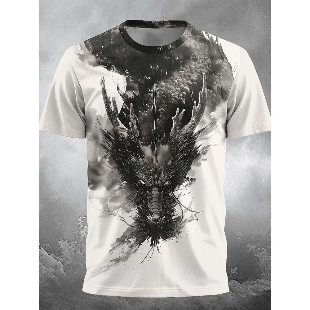 3D Dragon Print Men's T-shirt Summer Daily Casual Men's Street T-shirt Outdoor Sports Short Sleeve Urban Fashion Men's T-shirt