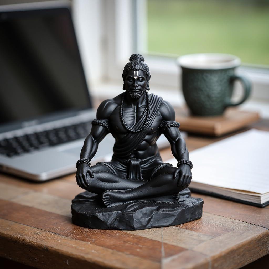 Lord Hanuman Idol for Car Dashboard, Home, Office Desk – Hanuman Murti for Peace, Positivity, Good Luck, Success, and Prosperity – Black Matte Finish