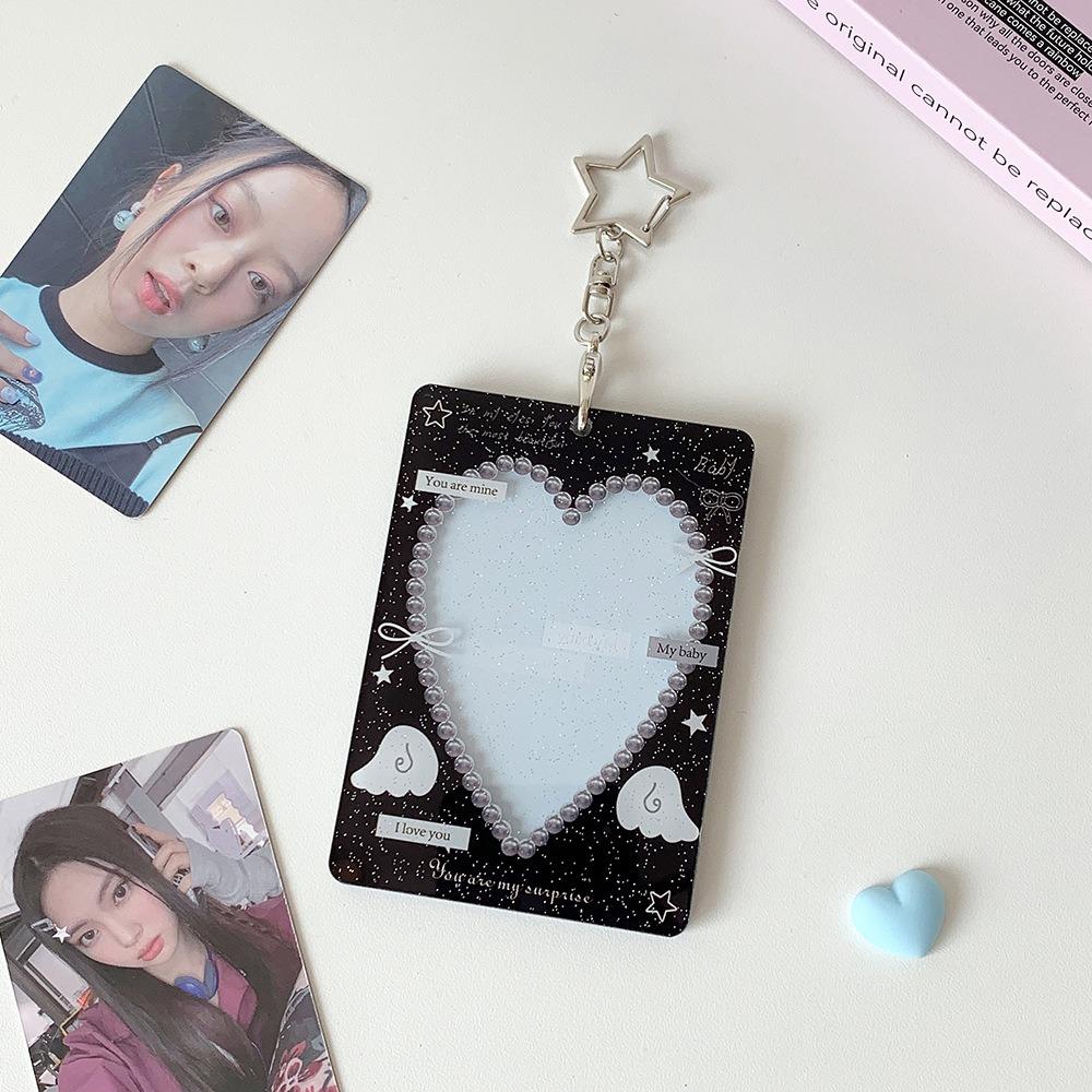 INS Bow Design Card Sleeve Keychain Bag Pendant DIY Design Photocard Holder Transparent Card Cover