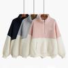 Thickened Warm Velvet Women Pullover Sweatshirt Stand Collar Half Zipper Top