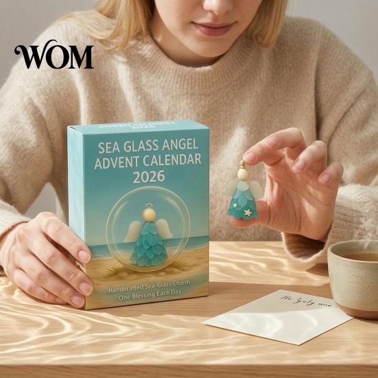 Unique Christmas Tree Hangings Sea Glass Angel Advent Calendar with 24 Hanging Ornaments for Decoration, Day Surprise Handmade 2D Flat Pendants