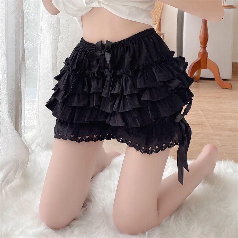 Fashion Black White Pleated Panties Woman Pumpkin Cute Panties Bow Knot Lolita Safety Shorts Vintage Pants Victorian Solid Color