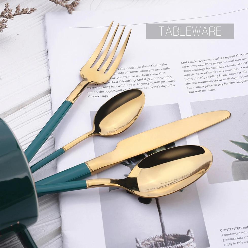24Pcs Gold Dinnerware Stainless Steel Cutlery Set Knife Fork Tea Spoon Dinner Flatware Set Kitchen Silverware Tableware