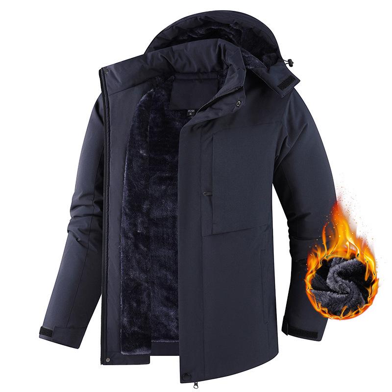 Men's 2025 Fleece-Lined Hooded Cotton Jacket: Windproof, Waterproof, Casual Outerwear