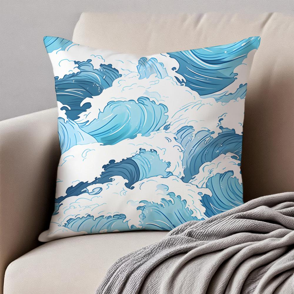 Elegant Chinese Traditiona Wave Cliff Pattern Cushion Cover Pillowcase Antidustmite Invisible Zipper Short Plush Sofa Cushion