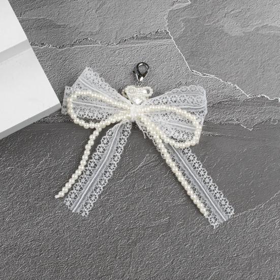 Lace Bow Shoe Charm for Sneakers Faux Pearls Beaded Bowknot Removable Bow Charm Accessory for Women Girls Shoes Bags Keychains