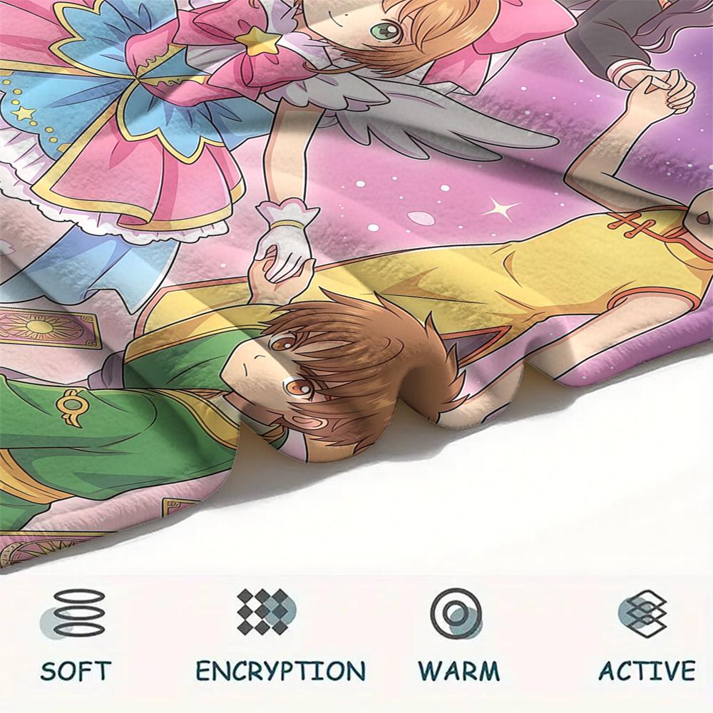 Cardcaptor Sakura Group & Magical Pattern Flannel Blanket, Comfortable for All Seasons, Home Decor, Warmth and Comfort, Perfect for Gifts.