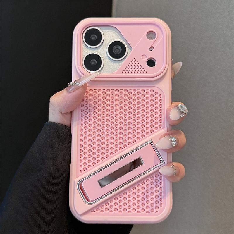 Luxury Heat Dissipation With Holder Phone Case For 11 12 13 14 15 16 17 Pro Max Plus Air Shockproof Bumper Cases Cover