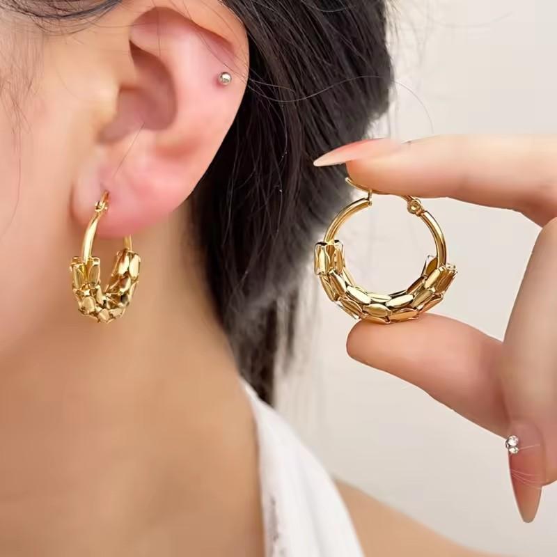 Stainless Steel Reticulate Hoop Earrings for Women Simple Fashion Party Earring Zircon Gifts