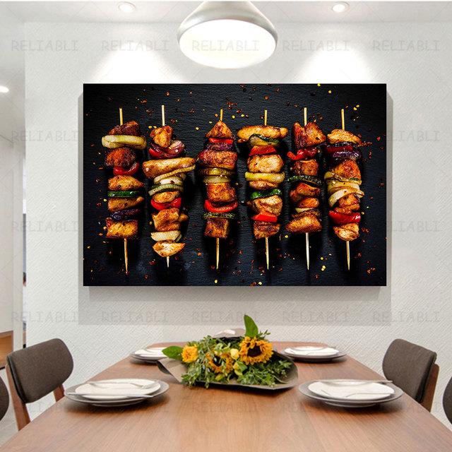 

Куриные шашлычки, настенные панно для барбекю, вкусная еда, холст, картина, настенное искусство для кухни, ресторана, домашний Настенный декор, Cuadros 40cm×80cm NoFrame