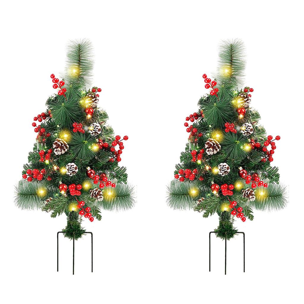 Solar Xmas Tree Garden Stake Lights Outdoor Xmas Tree Lighted Yard Decorations