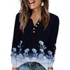 Women's Fashion V-Neck Button-Up T-Shirt With Floral Print Long-Sleeved Top