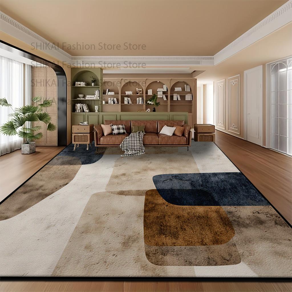 Alfombra Beige Wabi-Sabi Fácil de Limpiar para Sala de Estar Decoración del Hogar Antideslizante Suave Alfombra Abstracta Plegable Terciopelo Corto Alfombrilla para Mesas de Café
