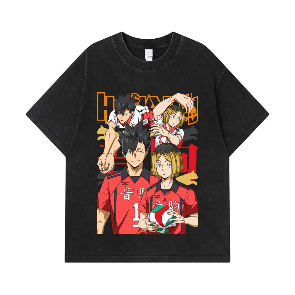 275 GSM Washed T-shirts 100% Cotton Haikyu V6 Print Unisex Heavy Cotton T Shirt