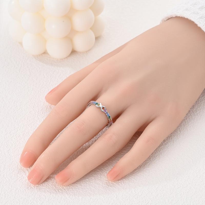 Original 925 Sterling Silver Rings Rainbow Color Infinity Zircon Rings For Women Girls Jewelry Birthday Anniversary Gifts
