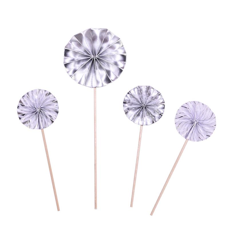 4Pcs/lot Mini Paper Fan Cake Topper Cupcake Toppers Kids Birthday Party Baby Shower Cake Decoration Flags Wedding Favor Supplies