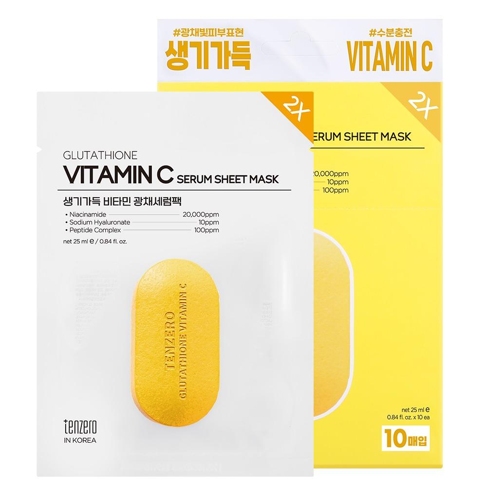 Tenzero Vitalizing Vitamin Radiance Serum Mask Brightening & Skin Tone Evening Facial Sheet Mask 25ml x 10ea (Pack of 2)