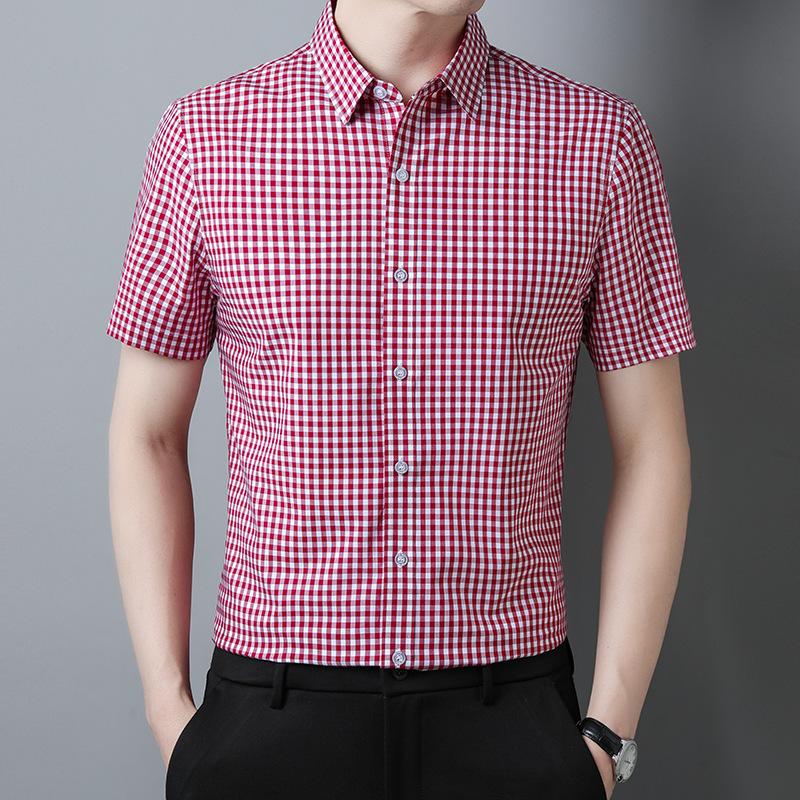 Yarn-dyed shirt summer men's short-sleeved fashion casual top pure cotton Korean version new plaid shirt men's trend