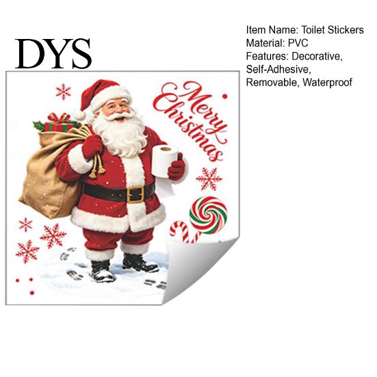 Winter Bathroom Festive Decorations Christmas Toilet Stickers, Funny Santa Claus Waterproof Lid Tank Seat Decals, Ceramic Glaze Safe Decals