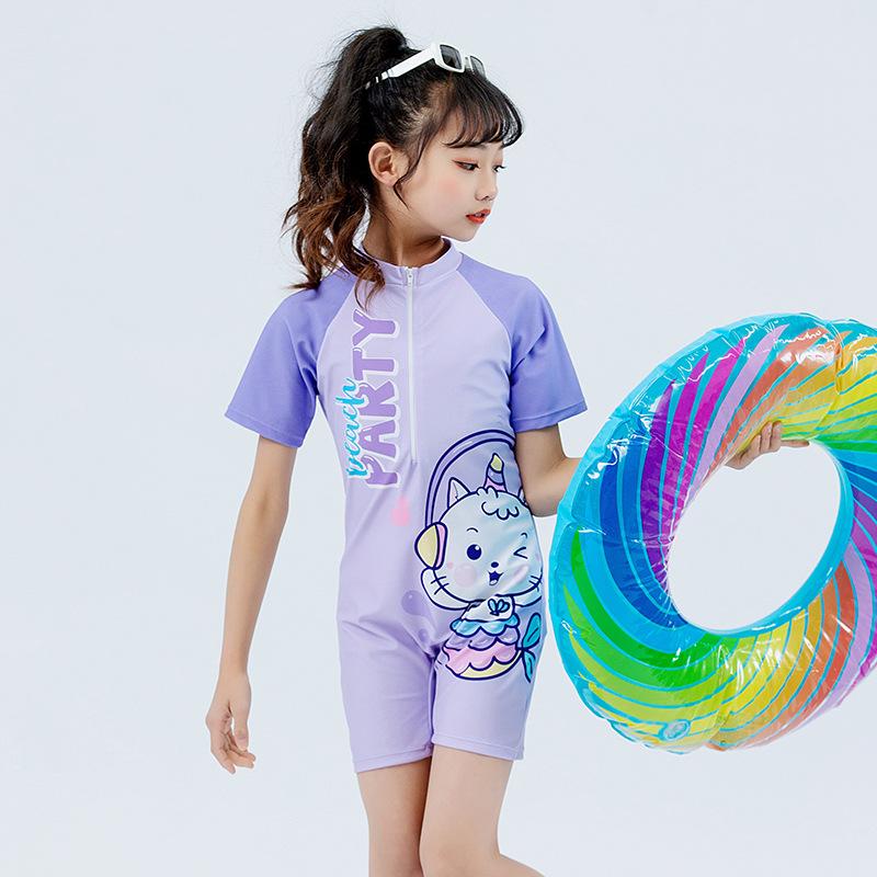 Kids' One-Piece Swimsuit with Swim Cap - Sun Protection for Beach & Hot Springs