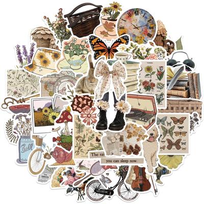 50 Cartoon Retro Style Pattern Stickers Personalized Decorative Suitcase Notebook Waterproof and Removable Without Repeating Stickers