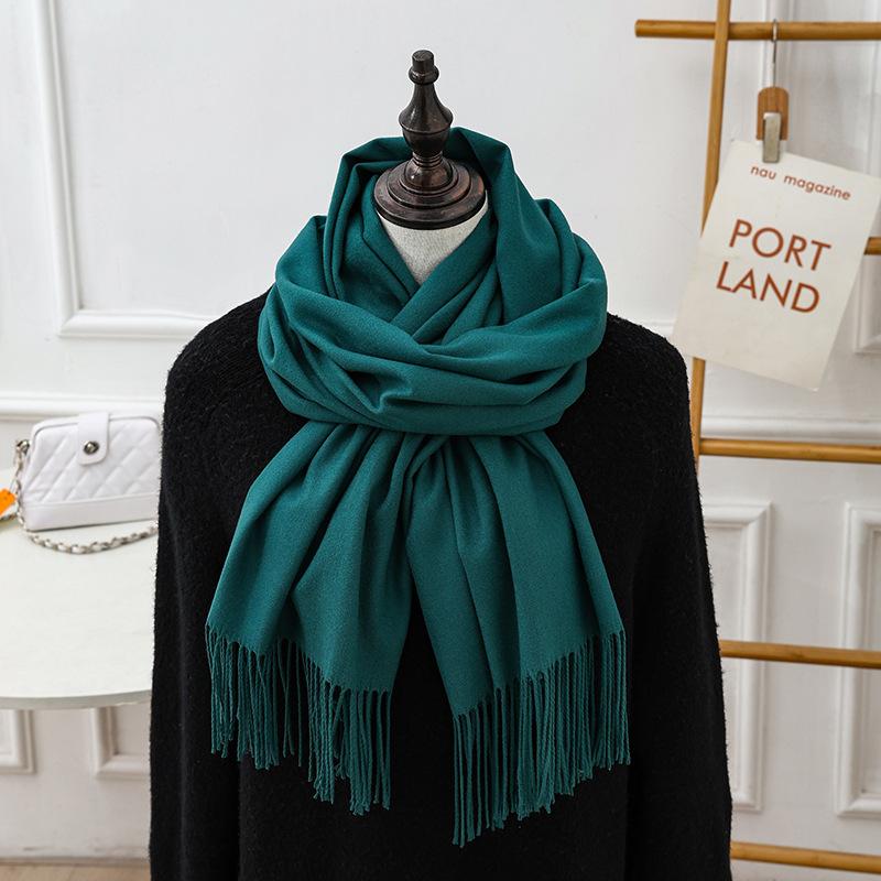 Großer roter Schal, hochwertiger und vielseitiger Woll-Kaschmir-Schal für Damen, Winterschal im koreanischen Stil, einfarbig